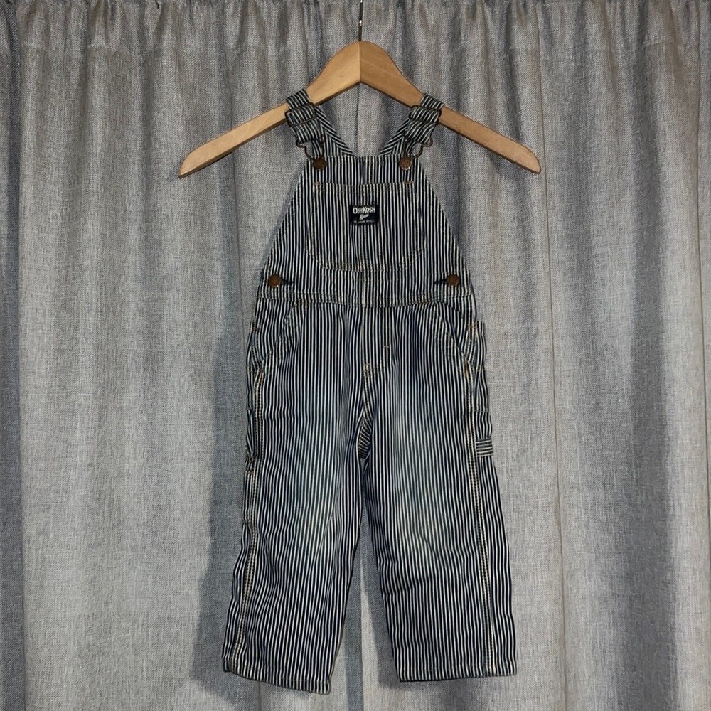 Size 18 Month Infant OshKosh Classic Railroad Stripe Overalls EUC